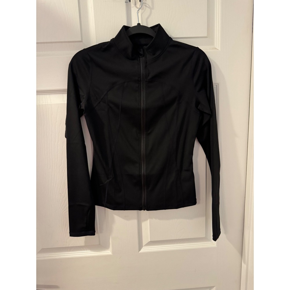 Zip Up Track Jacket Womens Medium Black Slim Fit Athletic Yoga Coat